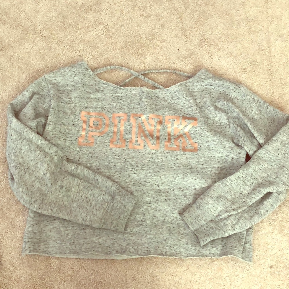 Long sleeve cropped off the shoulder PINK shirt